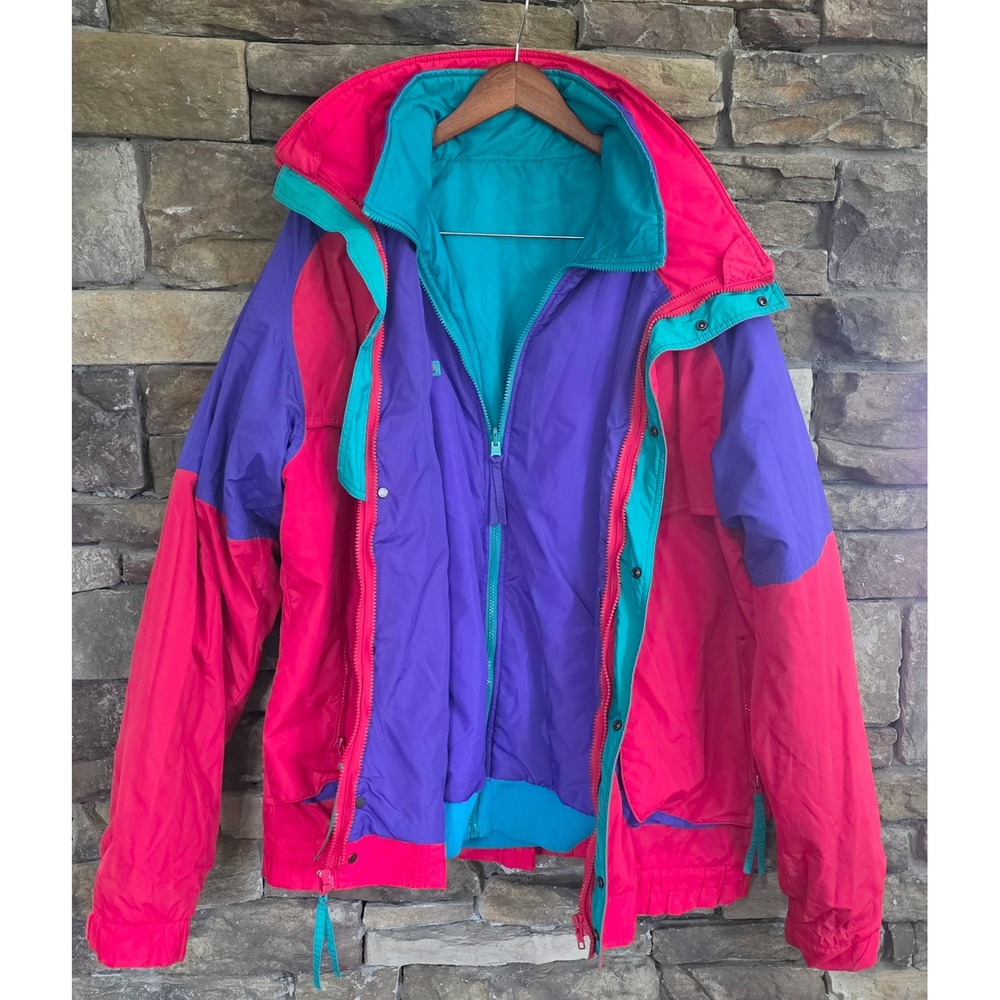 VTG RARE Columbia Powder Keg Ski Jacket 3 in 1 XL Tall Pink Purple Colorblock
